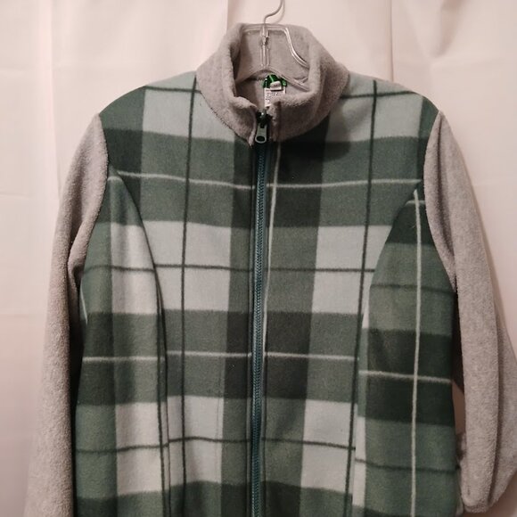 New Plaid Fleece Full Zip up Sweatshirt womens M Gray Green Collared w/2 Pockets - Picture 2 of 9
